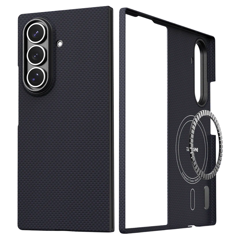 Black magnetic Thinborne Galaxy Z Fold 8 Wide Case two-piece split structure, outer camera cutout, inner built-in MagSafe metal ring, aramid fiber texture