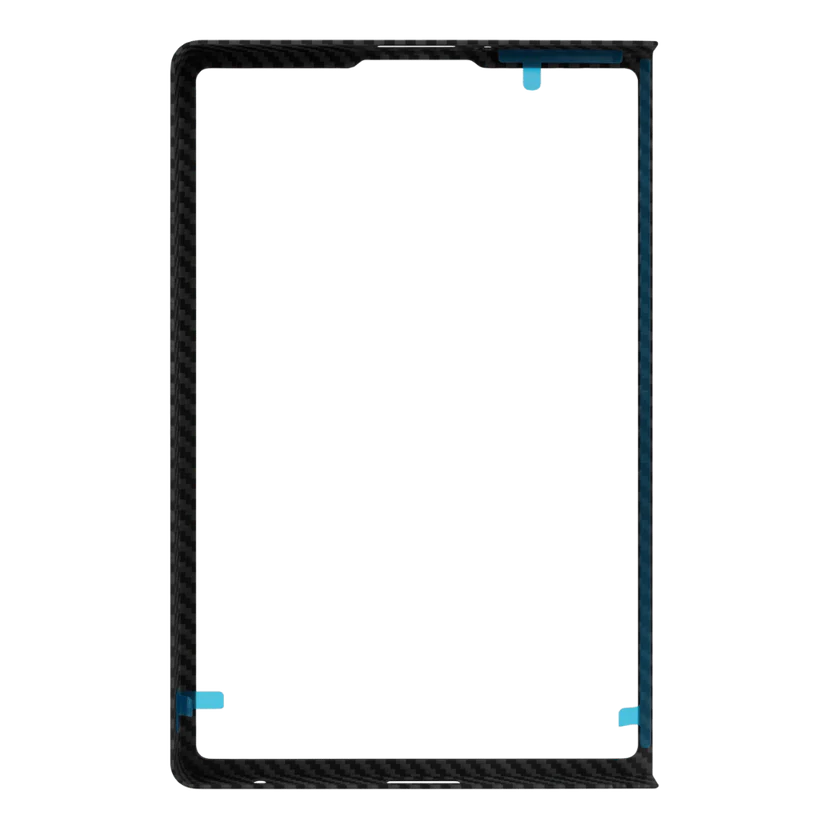 Inner side of front screen frame for Galaxy Z Fold 8 wide case. Positioning adhesive tapes are reserved to fix the frame firmly, with precise cutouts for sensors, speakers and ports.