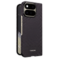 Black twill carbon fiber Pixel 11 Pro Fold Case, foldable split phone case, raised camera frame, THINBORNE branded foldable cover