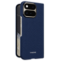 Navy blue grid texture Pixel 11 Pro Fold Case, lightweight foldable aramid fiber hard case, side button cutouts, THINBORNE fold phone shell