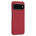 Crimson grid aramid Pixel 11 Pro XL Case outer side display. Precise camera frame and side button cutouts, matte textured surface anti-slip and anti-fingerprint.