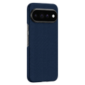 Navy blue grid aramid Pixel 11 Pro XL Case outer side display. Precise camera frame and side button cutouts, matte textured surface anti-slip and anti-fingerprint.