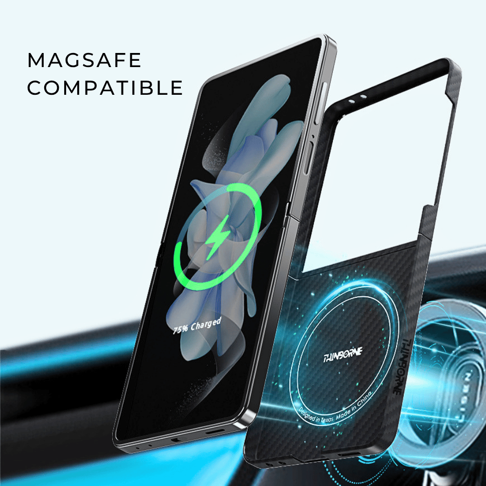 showing galaxy z flip 7 case work with car magsafe charger
