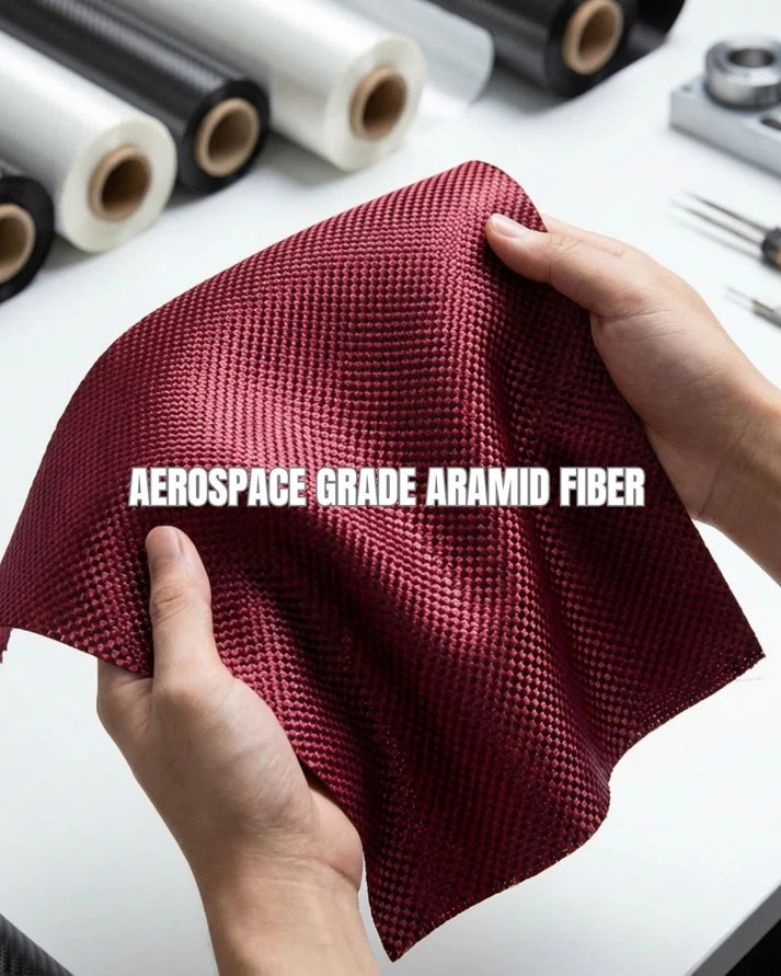 Aerospace grade crimson aramid fiber material for Thinborne iPhone 18 Pro Case, woven texture closeup