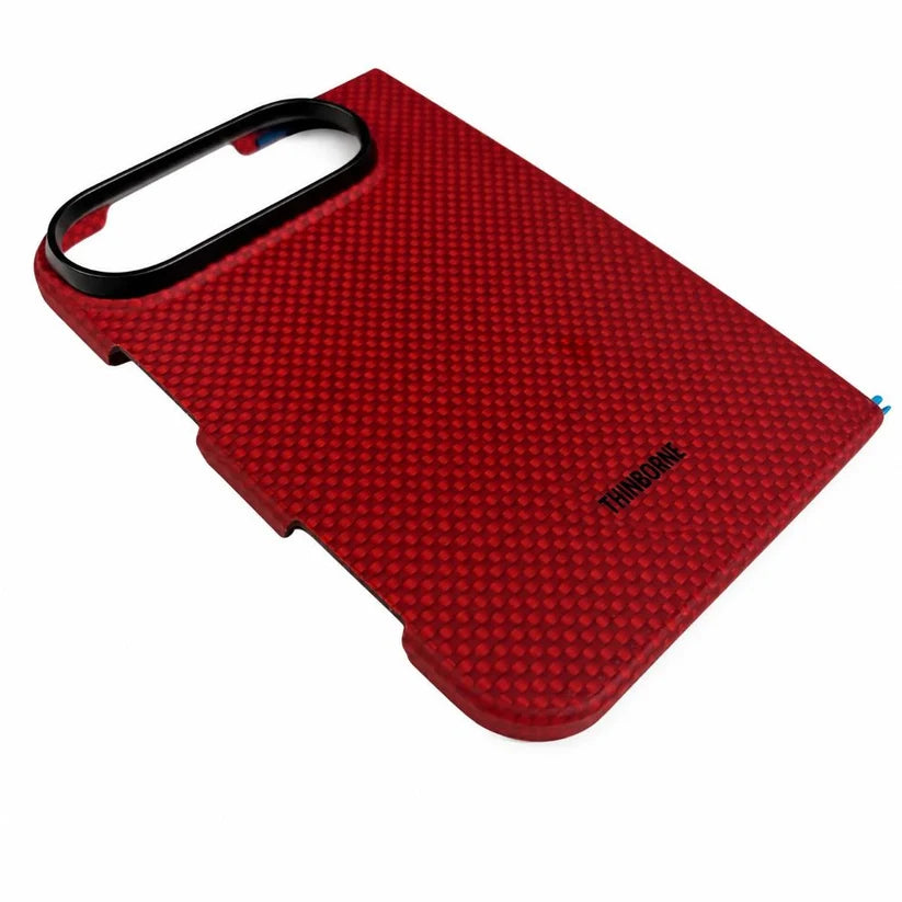 Thinborne iPhone Duo Case back cover in crimson red, premium aramid fiber hard shell, lightweight scratch-resistant protector for iPhone Duo fold phone