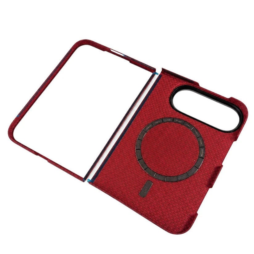 Thinborne iPhone Duo Case, crimson red aramid fiber cover with built-in magnetic ring, slim split protective shell for iPhone Duo foldable phone