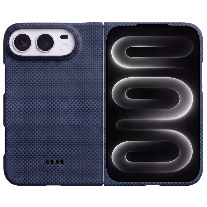 Thinborne iPhone Duo Case, navy blue aramid fiber foldable phone case, carbon fiber texture protective cover for iPhone Duo fold smartphone
