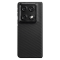 Motorola Razr Fold Case, black twill aramid carbon fiber textured slim hard case, precise camera cutout, matte fingerprint-resistant foldable phone cover, white product background