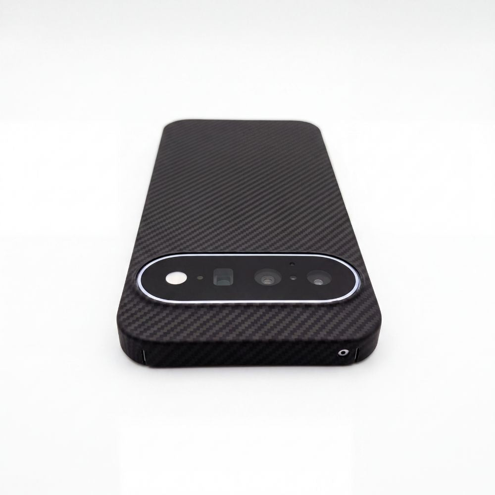 Premium aramid fiber case for Google Pixel 11, back camera cutout detailed studio shot