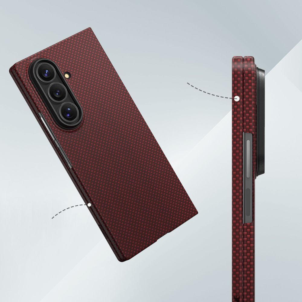 Galaxy Z Fold 7 Ultra case, red 600D Aramid Fiber Aerospace-Grade ultra-premium slim protective cover, front and side view

