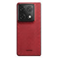 Super Thin Motorola Razr Fold Case, Crimson red woven aramid fiber textured hard shell, precise camera cutout, THINBORNE branding, white background product shot