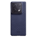 Super Thin Motorola Razr Fold Case, Navy blue woven aramid fiber textured hard case, precise camera cutout, THINBORNE logo, white background product shot
