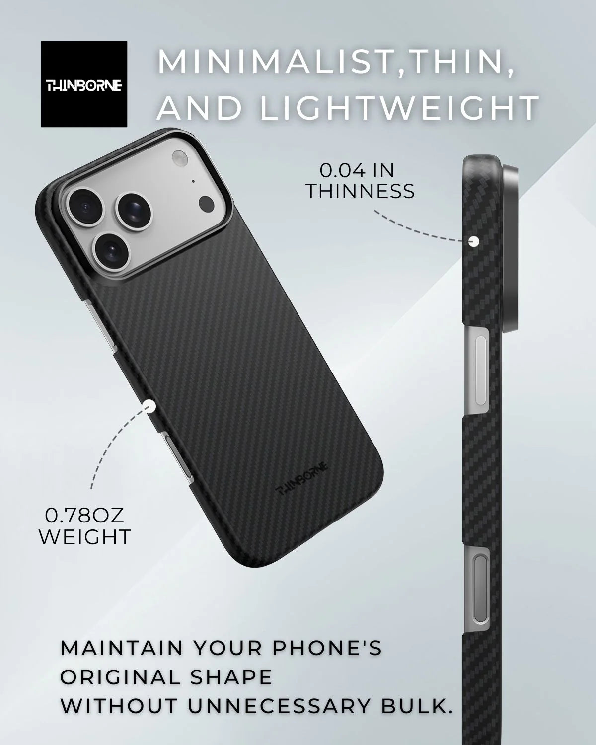 iPhone 18 Pro Case navy aramid fiber, 0.9mm ultra thin, lightweight with metal camera bump guard