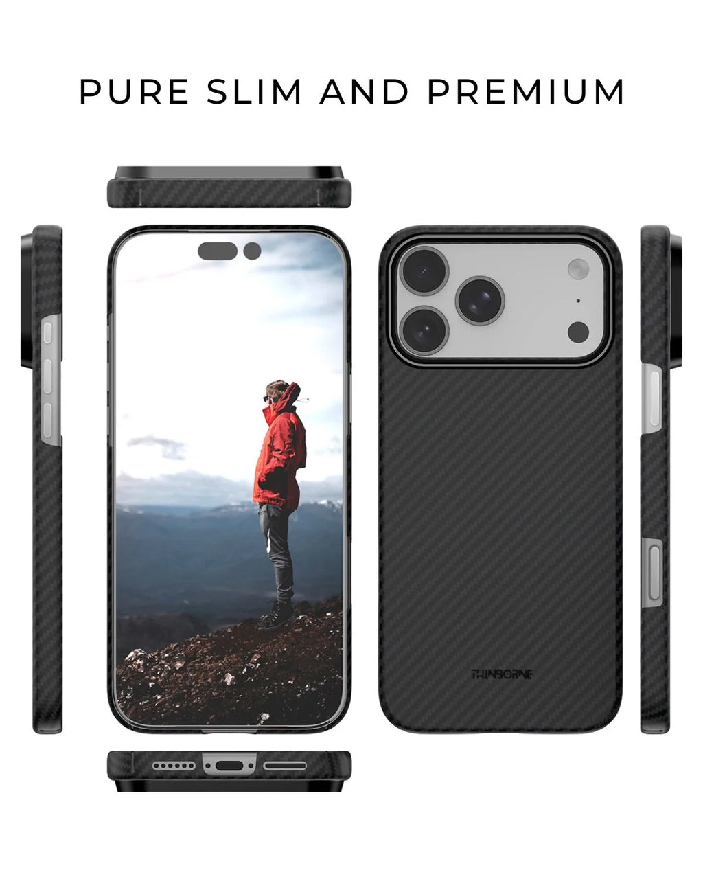 Pure slim premium Thinborne iPhone 18 Pro Max aramid fiber case, full multi-angle display